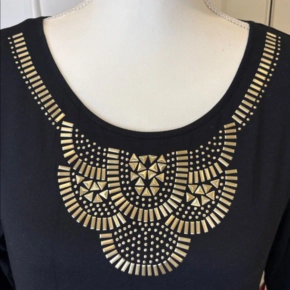 Vince Camuto Black Long Sleeve Maxi Dress Embellished Neckline New Medium - Picture 7 of 8